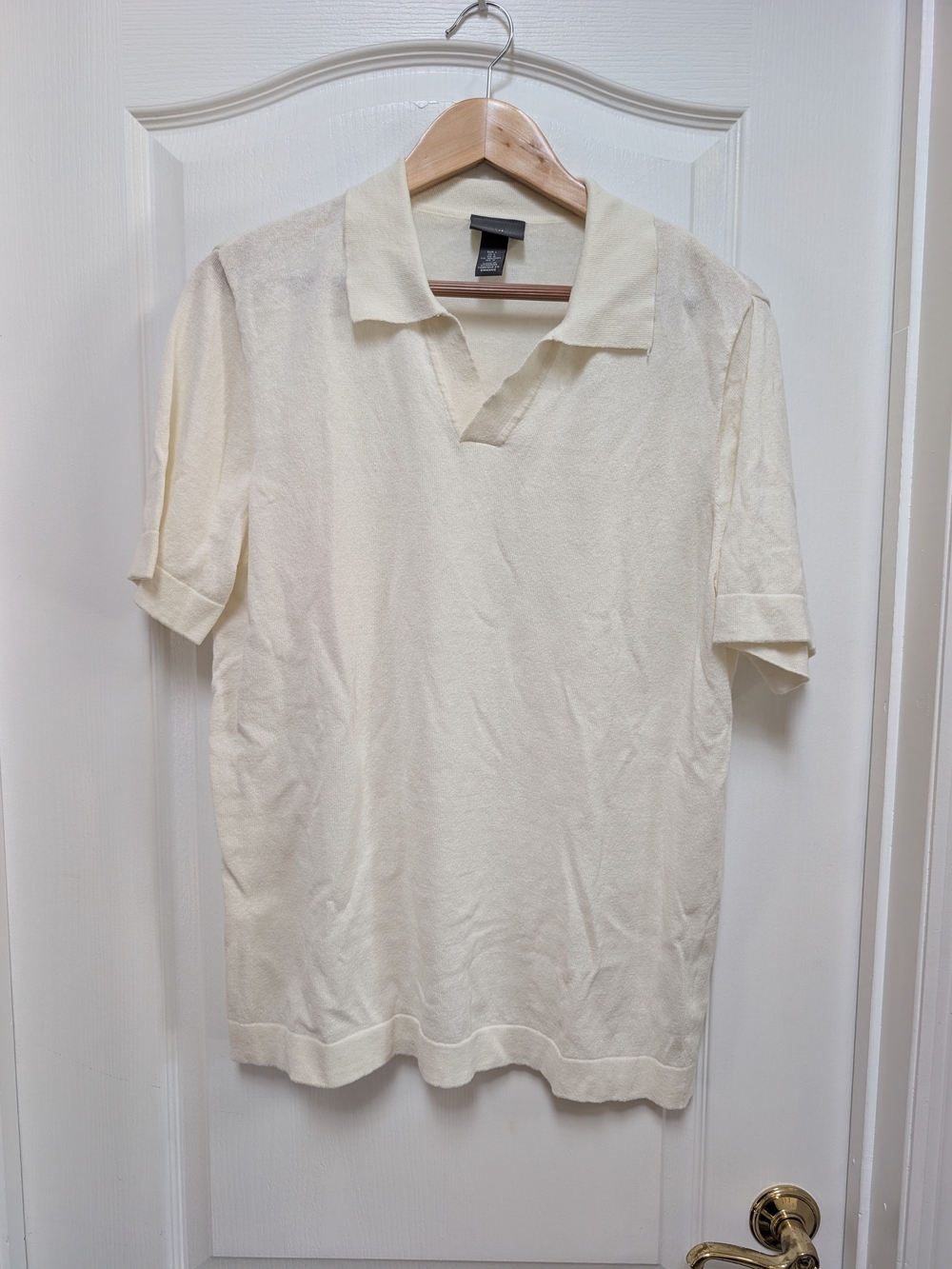 H&M Men’s L Cream Linen Blend Knit Johnny Collar Polo Shirt
